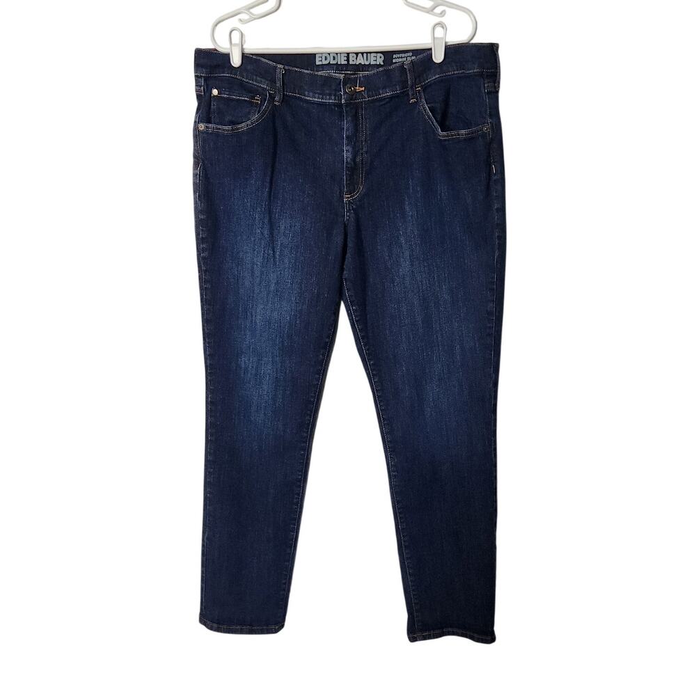 Eddie Bauer Blue Dark Denim Stretch Mid Rise Slim Boyfriend Jeans Plus Size 16